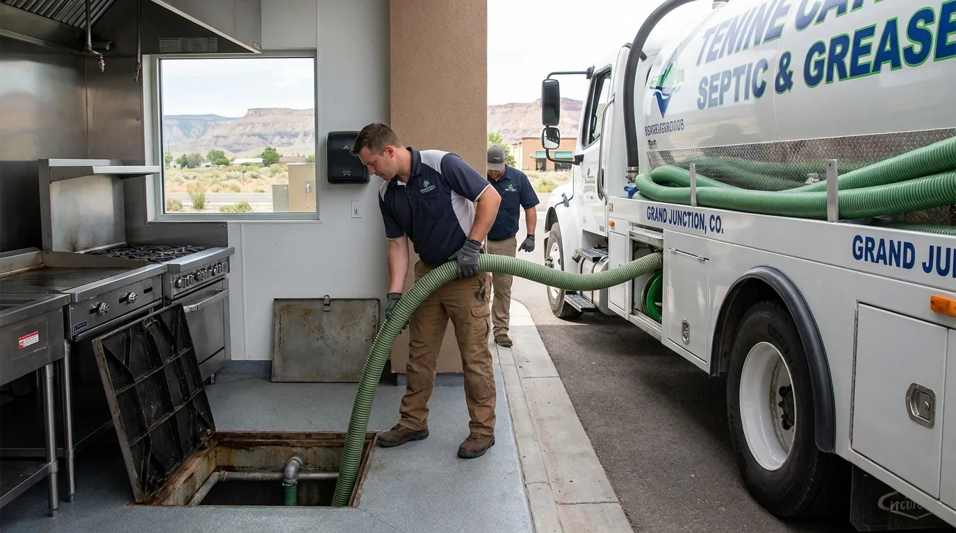 Grease trap being pumped at a Grand Junction commercial kitchen