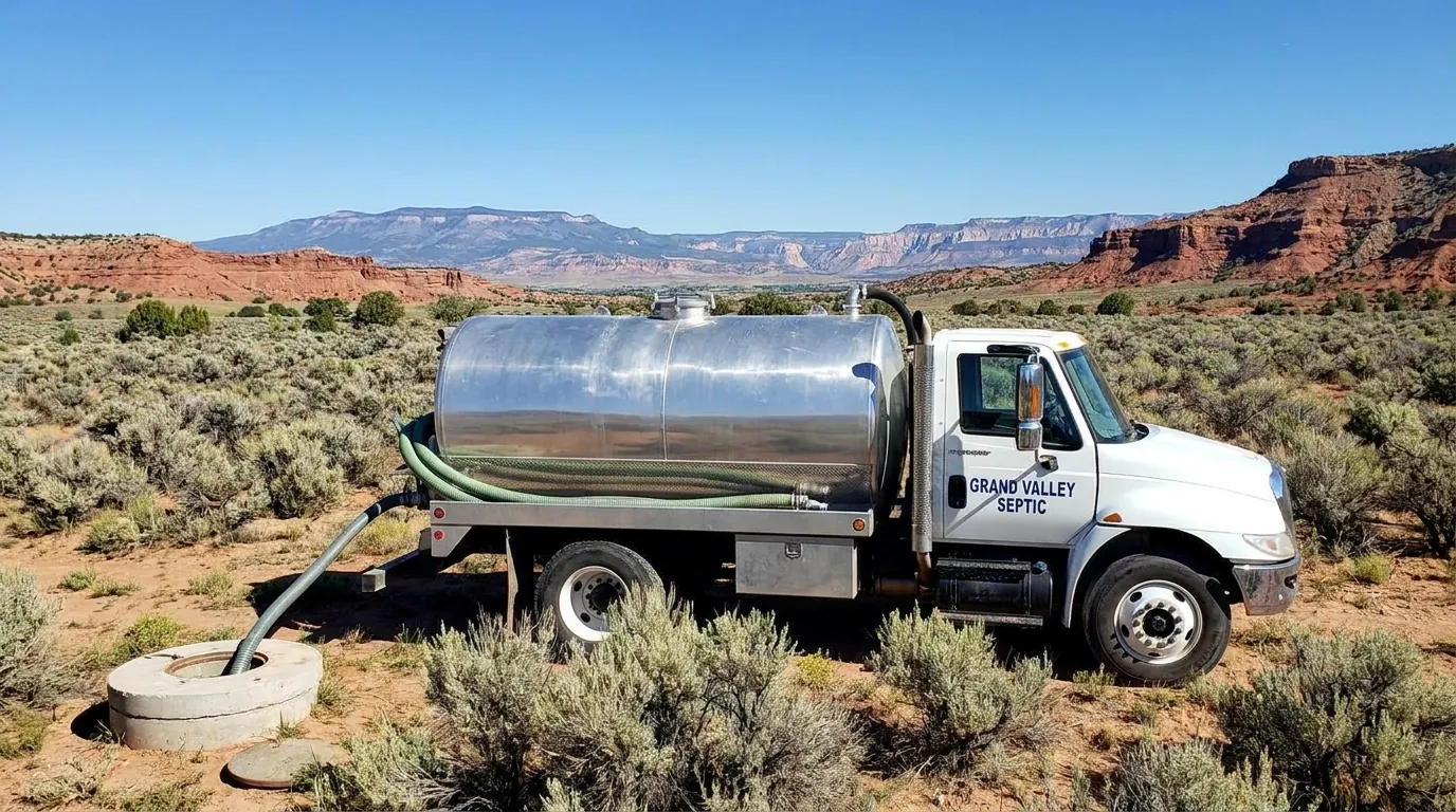 Septic service truck servicing a tank in the Grand Valley